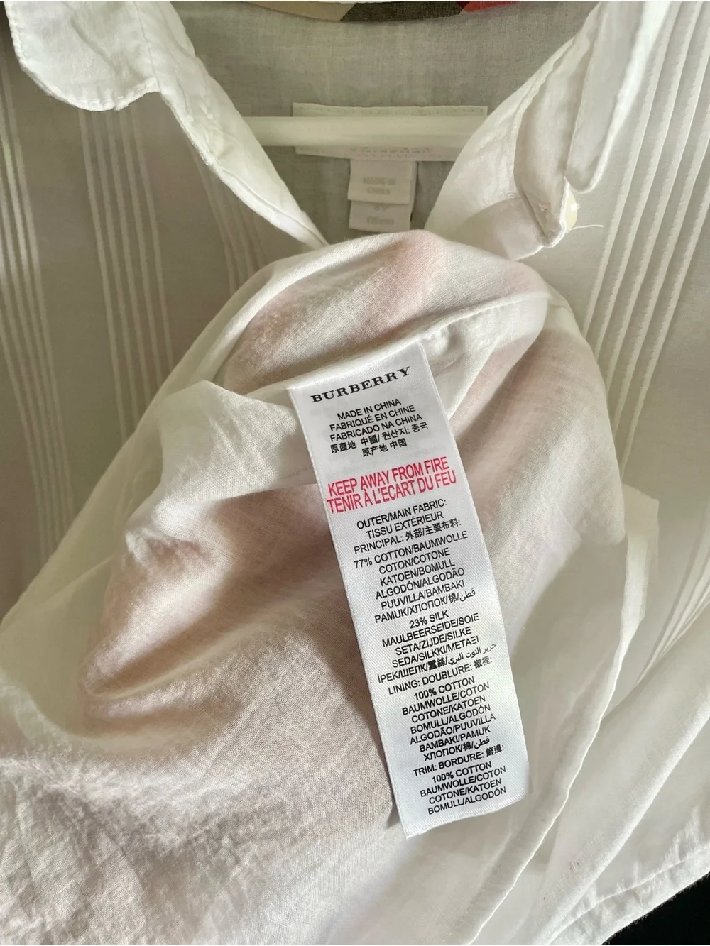 Burberry White Pintuck Short Sleeve Top